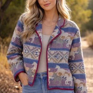 Vintage Nikki Saggaro Tapestry Horse Print Jacket Cotton